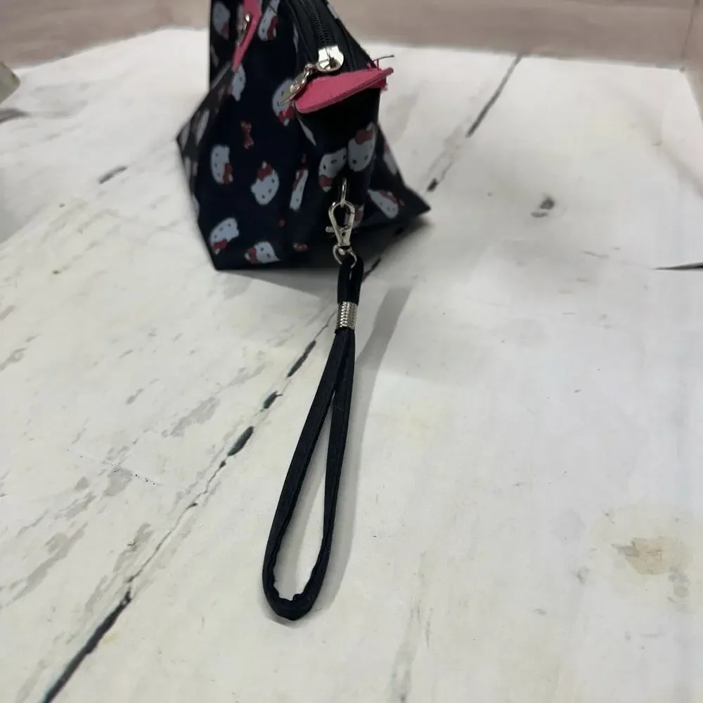 Black Hello Kitty Wristlet Style Bag Waterproof Material Makeup
